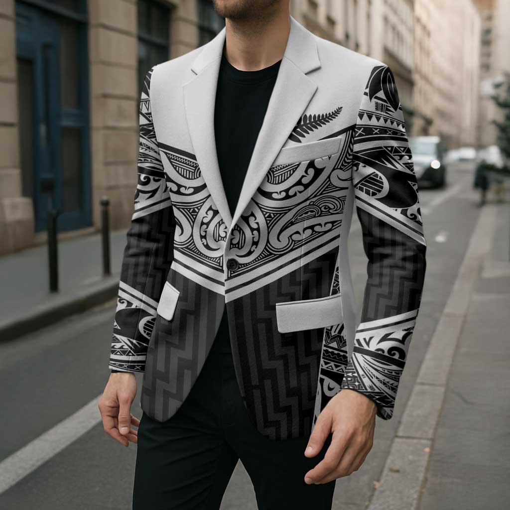 New Zealand Black Fern Custom Blazer Maori Tukutuku Black-white Motif LT9 - Polynesian Pride