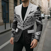New Zealand Black Fern Custom Blazer Maori Tukutuku Black-white Motif LT9 - Polynesian Pride