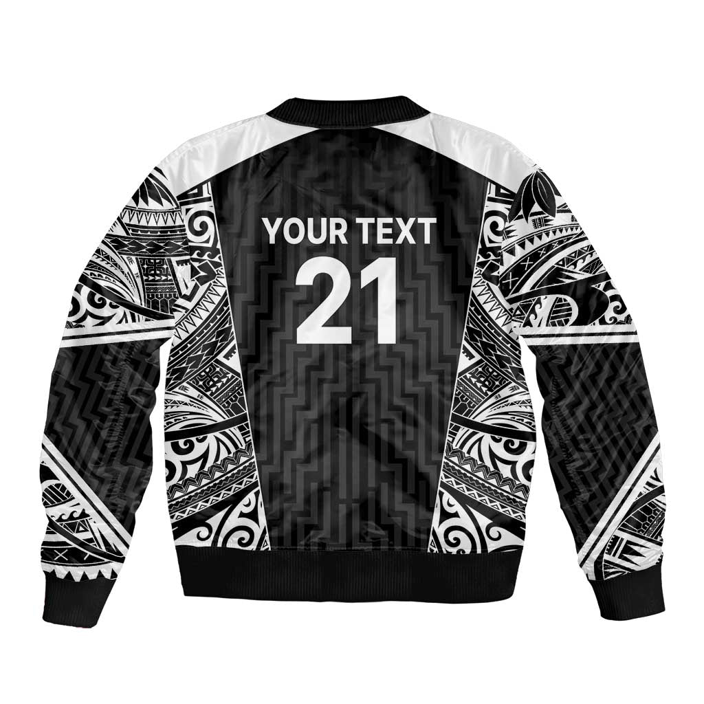 New Zealand Black Fern Custom Bomber Jacket Maori Tukutuku Black-white Motif
