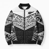 New Zealand Black Fern Custom Bomber Puffer Jacket Maori Tukutuku Black-white Motif LT9 Unisex White - Polynesian Pride