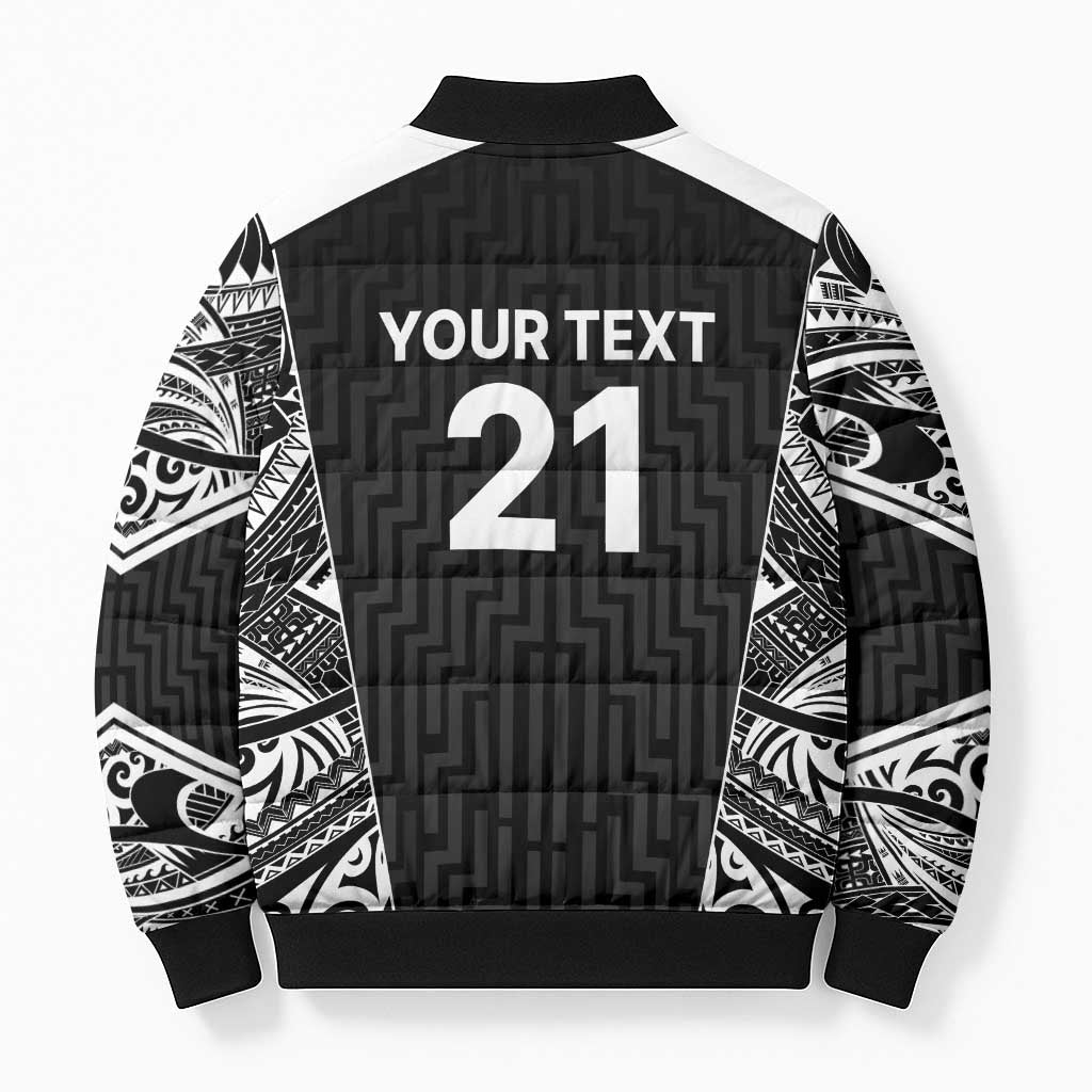 New Zealand Black Fern Custom Bomber Puffer Jacket Maori Tukutuku Black-white Motif LT9 - Polynesian Pride