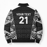 New Zealand Black Fern Custom Bomber Puffer Jacket Maori Tukutuku Black-white Motif LT9 - Polynesian Pride