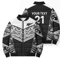 New Zealand Black Fern Custom Bomber Puffer Jacket Maori Tukutuku Black-white Motif LT9 - Polynesian Pride