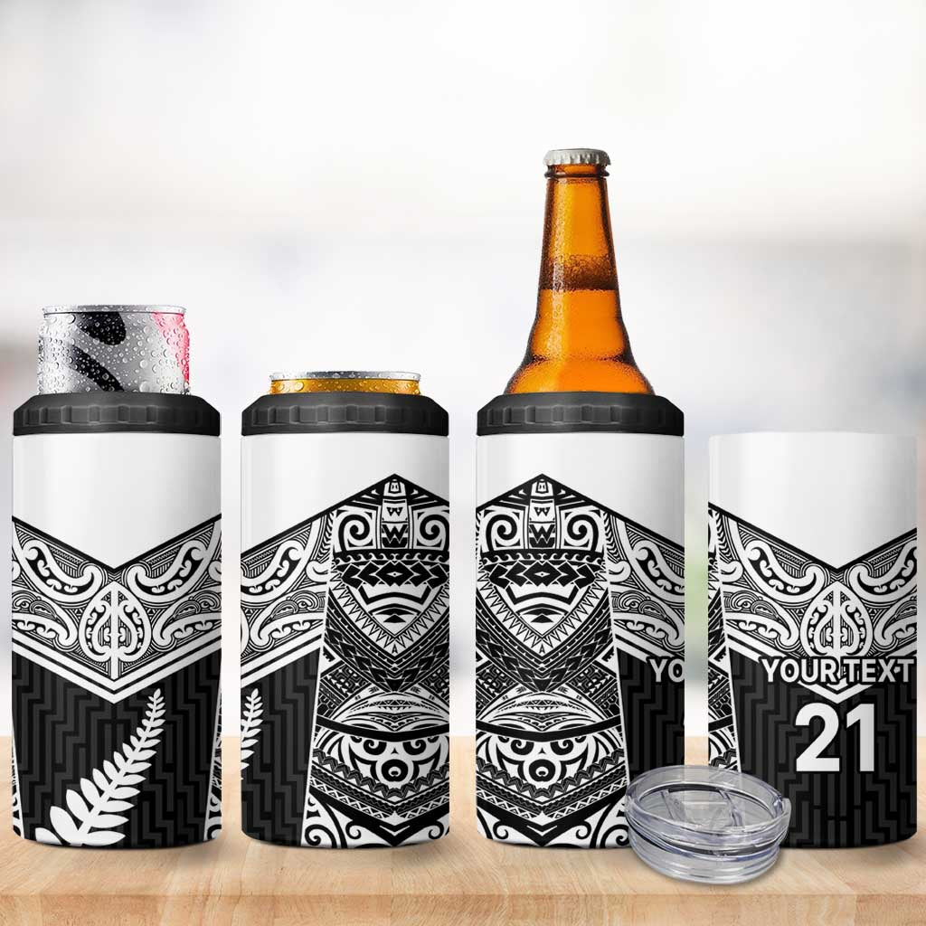 New Zealand Black Fern Custom 4 in 1 Can Cooler Tumbler Maori Tukutuku Black-white Motif LT9 - Polynesian Pride