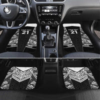 New Zealand Black Fern Custom Car Mats Maori Tukutuku Black-white Motif LT9 Set 4pcs White - Polynesian Pride