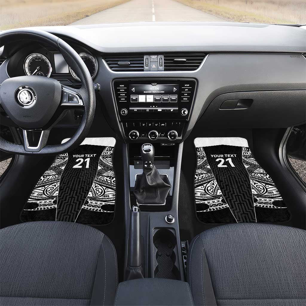 New Zealand Black Fern Custom Car Mats Maori Tukutuku Black-white Motif LT9 Set 2pcs - Front White - Polynesian Pride