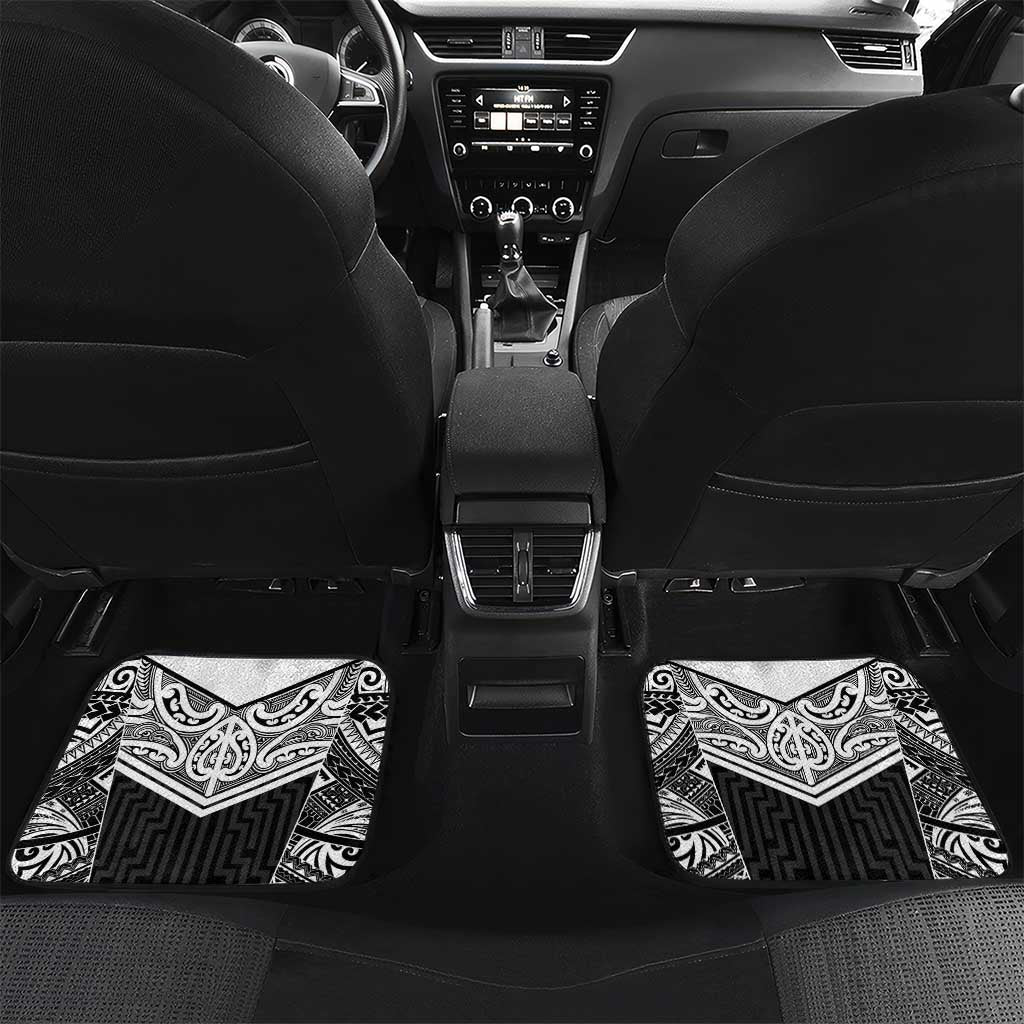 New Zealand Black Fern Custom Car Mats Maori Tukutuku Black-white Motif LT9 Set 2pcs - Back White - Polynesian Pride