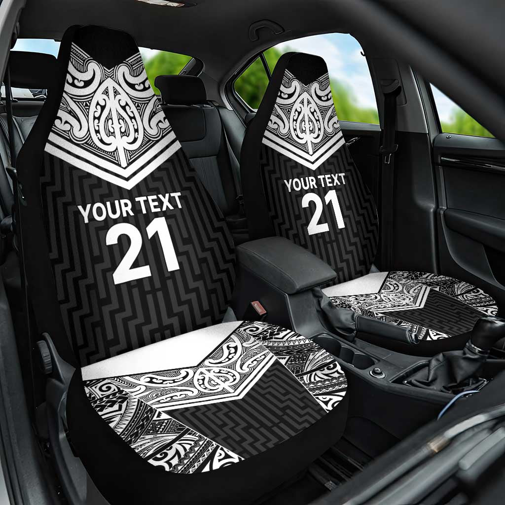 New Zealand Black Fern Custom Car Seat Cover Maori Tukutuku Black-white Motif LT9 One Size White - Polynesian Pride