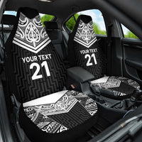 New Zealand Black Fern Custom Car Seat Cover Maori Tukutuku Black-white Motif LT9 One Size White - Polynesian Pride