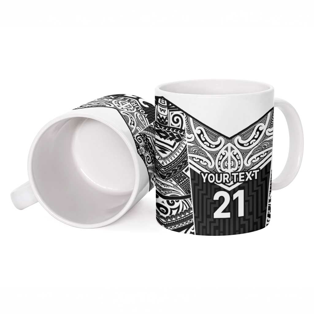 New Zealand Black Fern Custom Ceramic Mug Maori Tukutuku Black-white Motif LT9 - Polynesian Pride