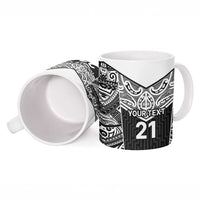 New Zealand Black Fern Custom Ceramic Mug Maori Tukutuku Black-white Motif LT9 - Polynesian Pride