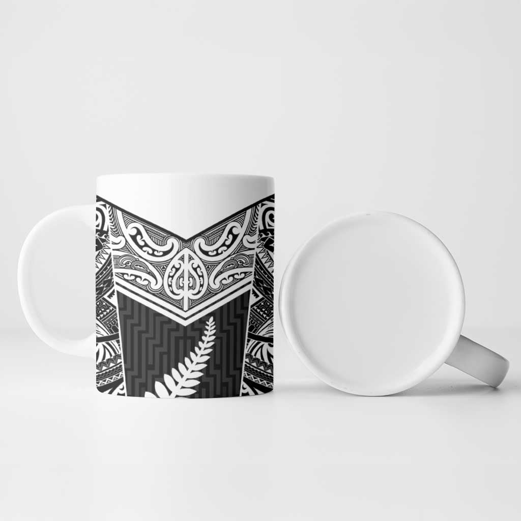 New Zealand Black Fern Custom Ceramic Mug Maori Tukutuku Black-white Motif LT9 - Polynesian Pride