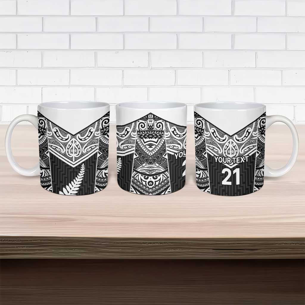 New Zealand Black Fern Custom Ceramic Mug Maori Tukutuku Black-white Motif LT9 - Polynesian Pride