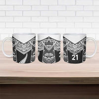 New Zealand Black Fern Custom Ceramic Mug Maori Tukutuku Black-white Motif LT9 - Polynesian Pride