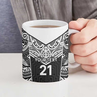 New Zealand Black Fern Custom Ceramic Mug Maori Tukutuku Black-white Motif LT9 - Polynesian Pride