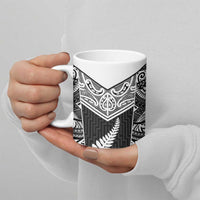 New Zealand Black Fern Custom Ceramic Mug Maori Tukutuku Black-white Motif LT9 - Polynesian Pride