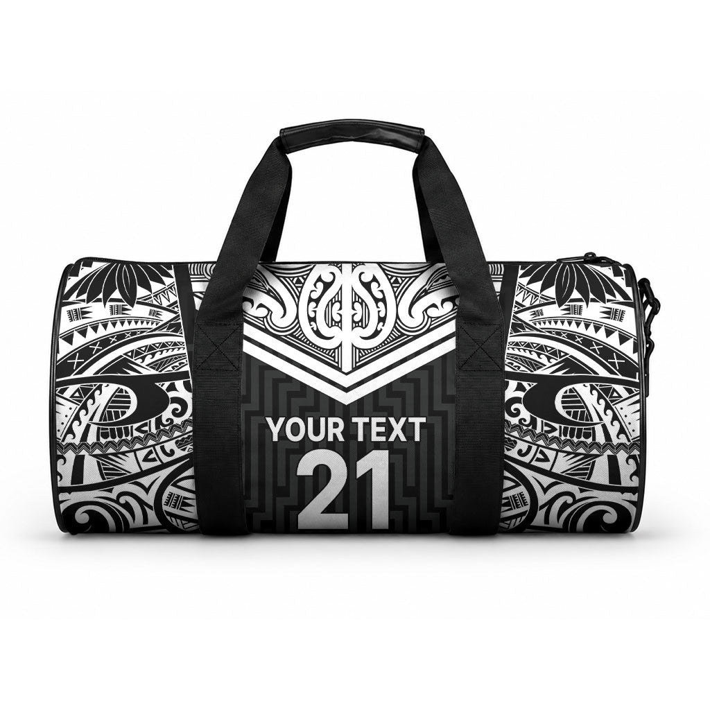 New Zealand Black Fern Custom Duffle Bag Maori Tukutuku Black-white Motif LT9 One size White - Polynesian Pride