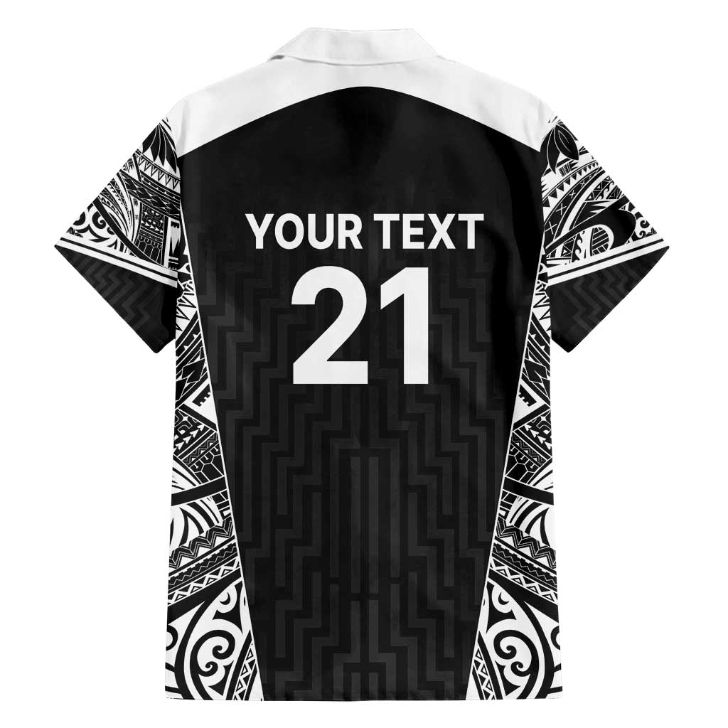 New Zealand Black Fern Custom Family Matching Off Shoulder Maxi Dress and Hawaiian Shirt Maori Tukutuku Black-white Motif LT9 - Polynesian Pride