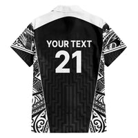 New Zealand Black Fern Custom Family Matching Off Shoulder Maxi Dress and Hawaiian Shirt Maori Tukutuku Black-white Motif LT9 - Polynesian Pride