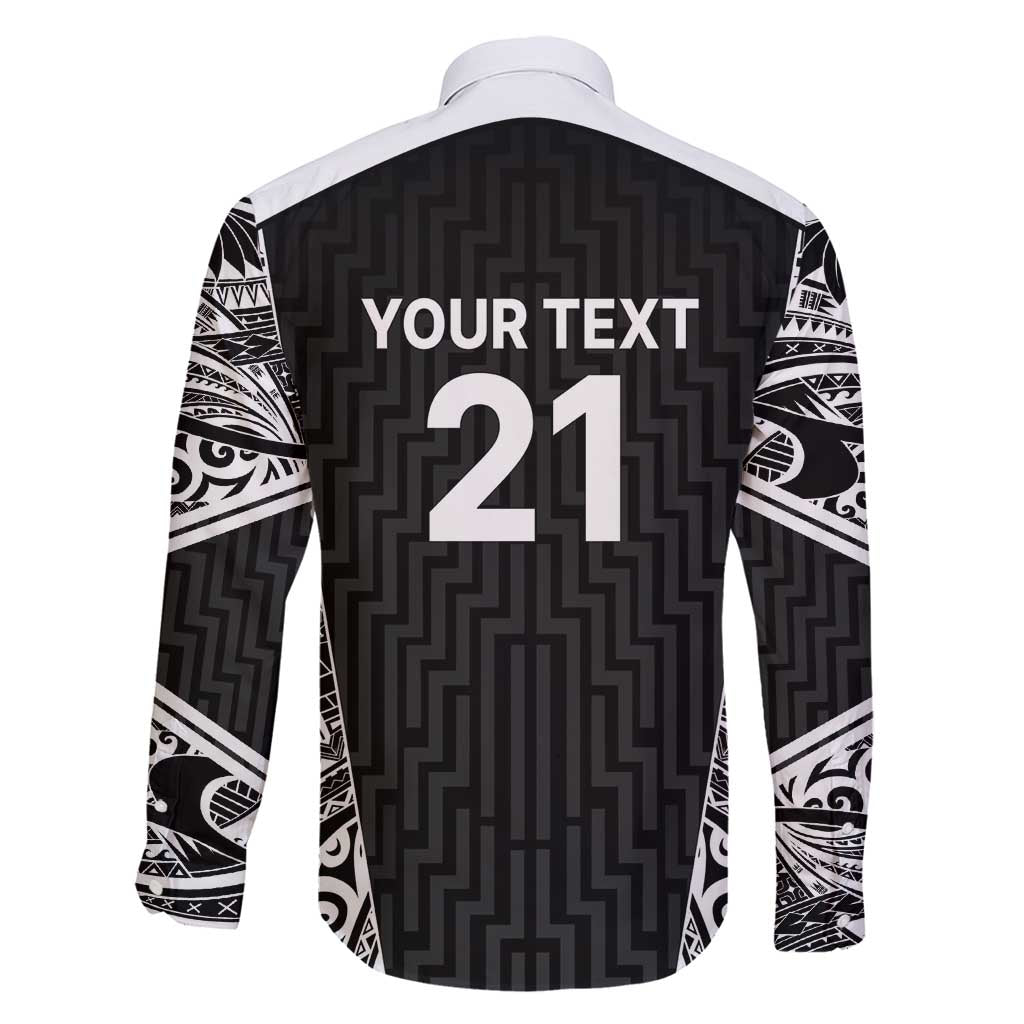 New Zealand Black Fern Custom Family Matching Off Shoulder Maxi Dress and Hawaiian Shirt Maori Tukutuku Black-white Motif LT9 - Polynesian Pride