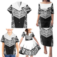 New Zealand Black Fern Custom Family Matching Puletasi and Hawaiian Shirt Maori Tukutuku Black-white Motif