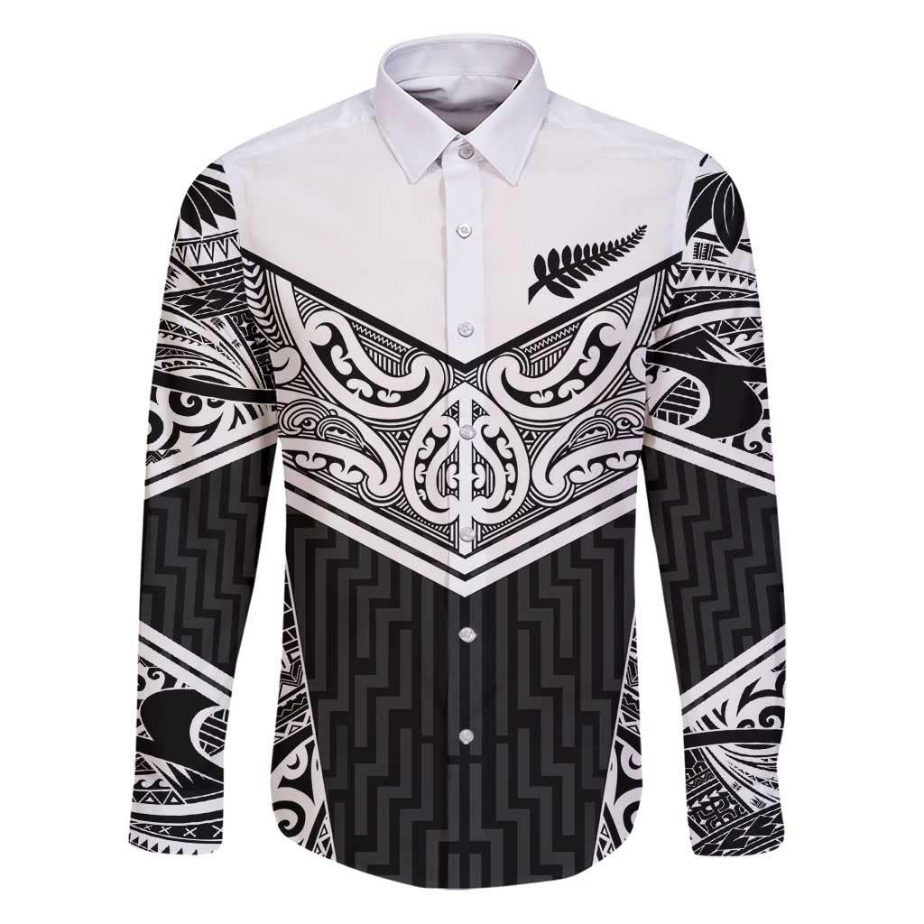 New Zealand Black Fern Custom Family Matching Puletasi and Hawaiian Shirt Maori Tukutuku Black-white Motif