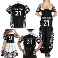 New Zealand Black Fern Custom Family Matching Summer Maxi Dress and Hawaiian Shirt Maori Tukutuku Black-white Motif