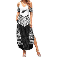 New Zealand Black Fern Custom Family Matching Summer Maxi Dress and Hawaiian Shirt Maori Tukutuku Black-white Motif