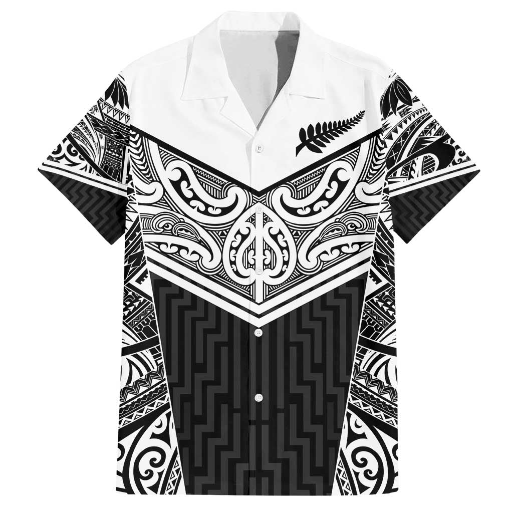 New Zealand Black Fern Custom Family Matching Tank Maxi Dress and Hawaiian Shirt Maori Tukutuku Black-white Motif