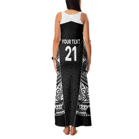 New Zealand Black Fern Custom Family Matching Tank Maxi Dress and Hawaiian Shirt Maori Tukutuku Black-white Motif