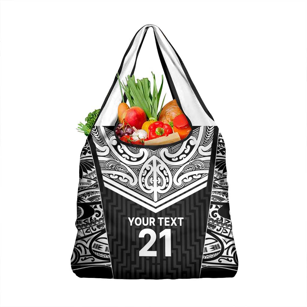 New Zealand Black Fern Custom Grocery Bag Maori Tukutuku Black-white Motif LT9 1-pack One Size White - Polynesian Pride