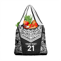 New Zealand Black Fern Custom Grocery Bag Maori Tukutuku Black-white Motif LT9 1-pack One Size White - Polynesian Pride
