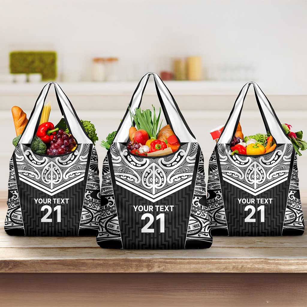 New Zealand Black Fern Custom Grocery Bag Maori Tukutuku Black-white Motif LT9 3-pack One Size White - Polynesian Pride