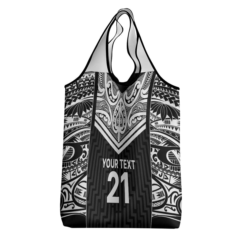 New Zealand Black Fern Custom Grocery Bag Maori Tukutuku Black-white Motif LT9 - Polynesian Pride