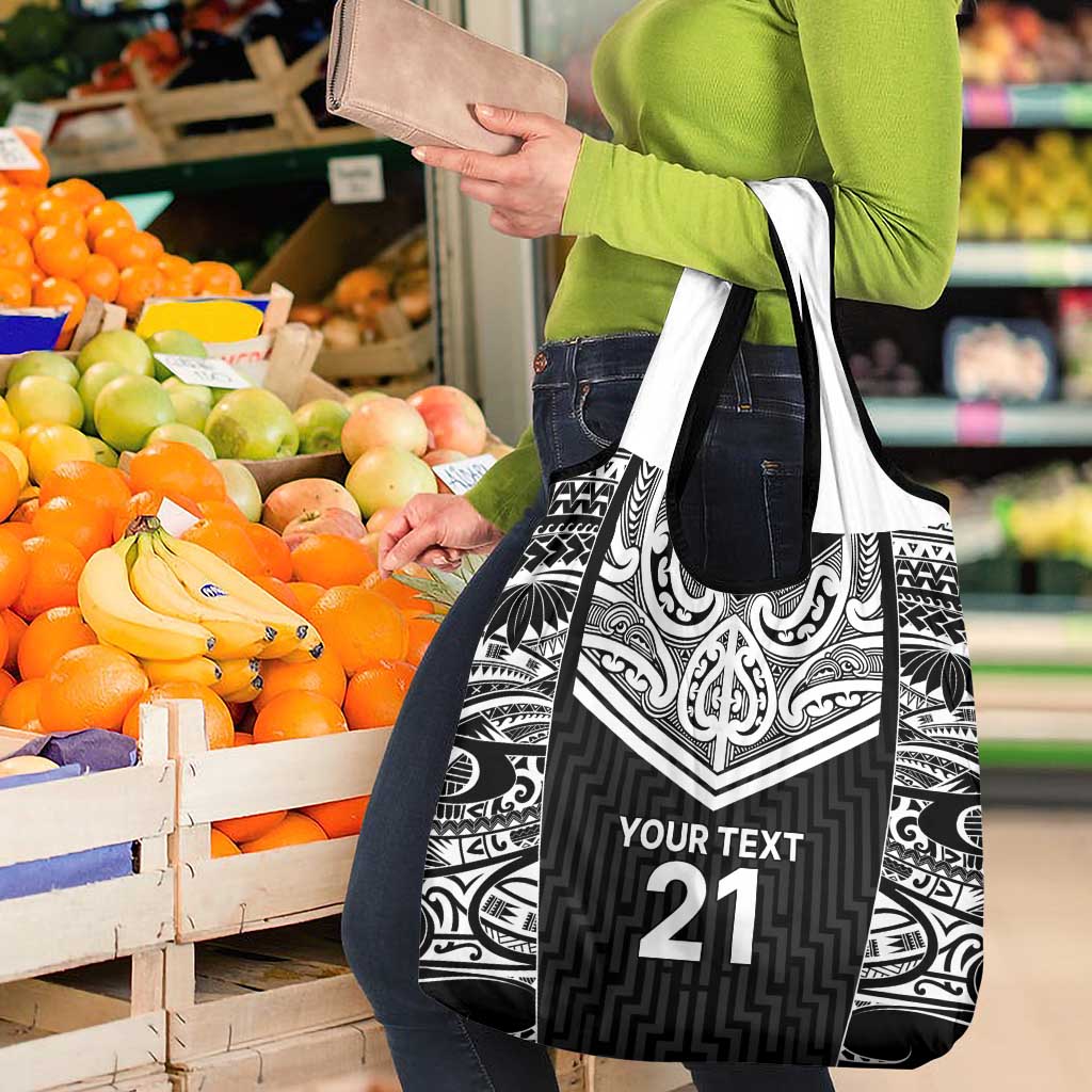 New Zealand Black Fern Custom Grocery Bag Maori Tukutuku Black-white Motif LT9 - Polynesian Pride