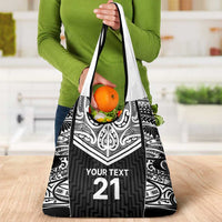 New Zealand Black Fern Custom Grocery Bag Maori Tukutuku Black-white Motif LT9 - Polynesian Pride