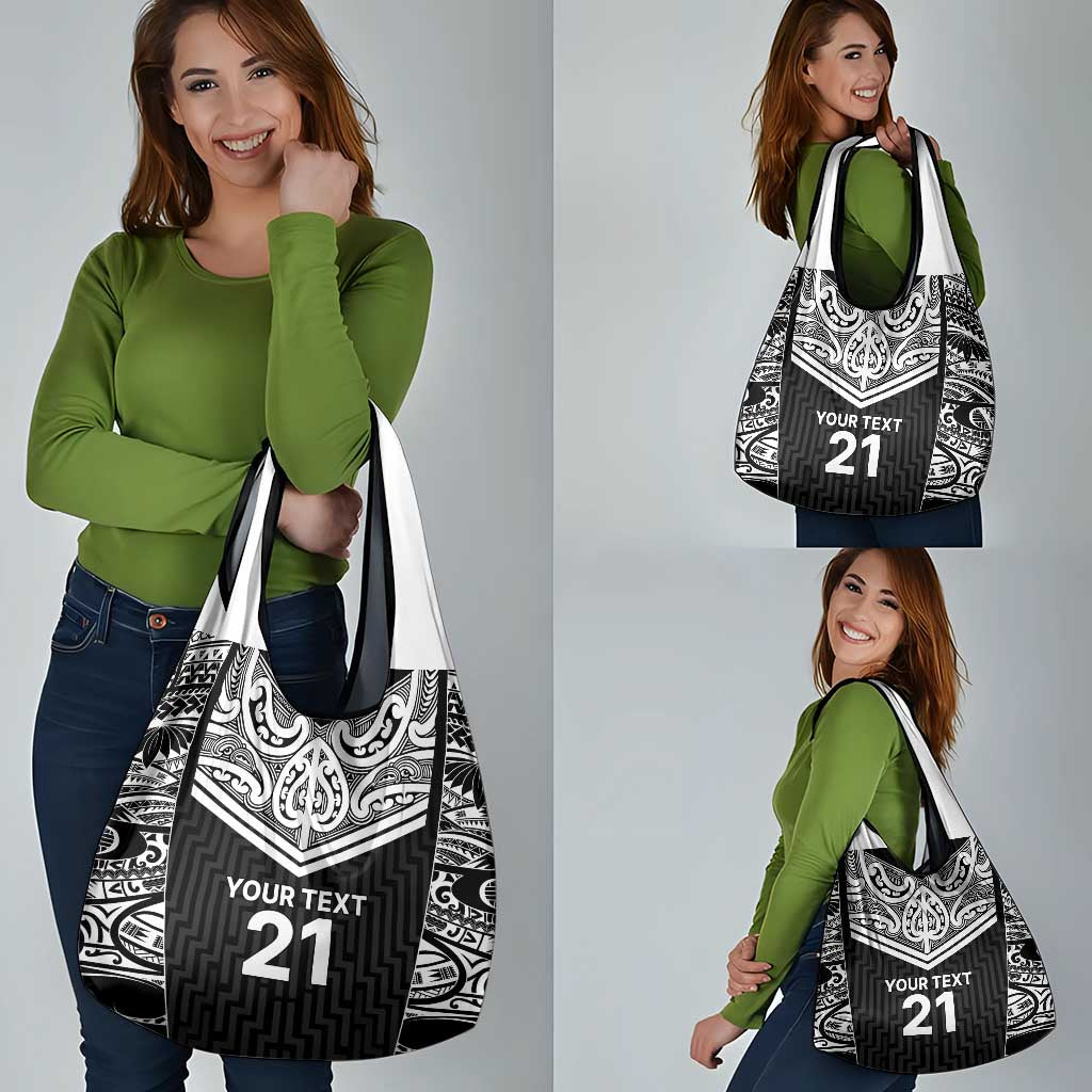 New Zealand Black Fern Custom Grocery Bag Maori Tukutuku Black-white Motif LT9 - Polynesian Pride