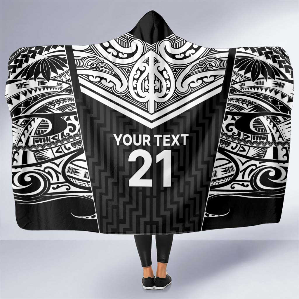 New Zealand Black Fern Custom Hooded Blanket Maori Tukutuku Black-white Motif LT9 One Size White - Polynesian Pride