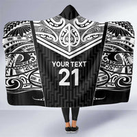 New Zealand Black Fern Custom Hooded Blanket Maori Tukutuku Black-white Motif LT9 One Size White - Polynesian Pride