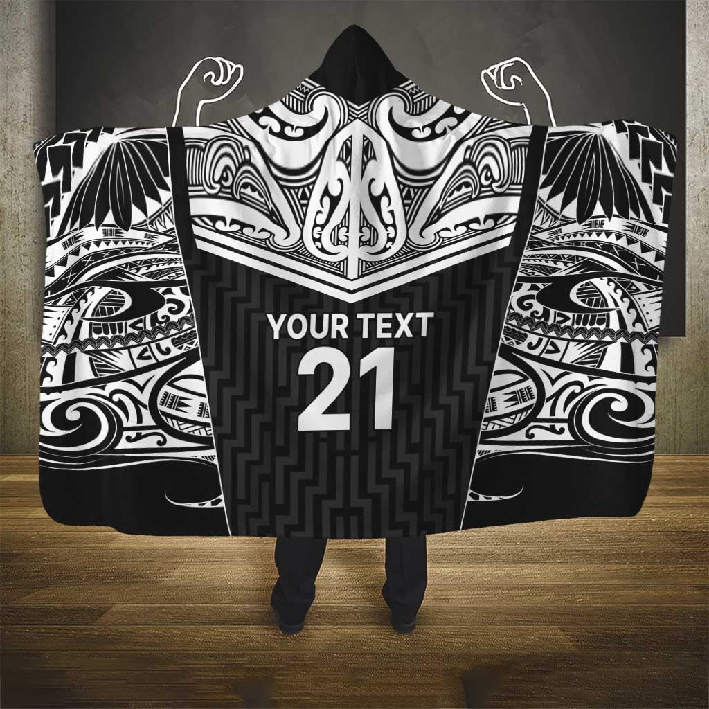 New Zealand Black Fern Custom Hooded Blanket Maori Tukutuku Black-white Motif LT9 - Polynesian Pride