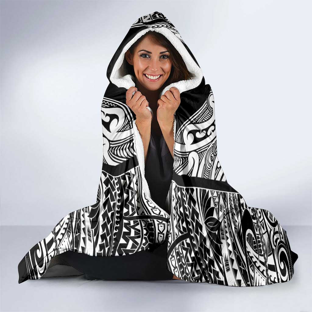 New Zealand Black Fern Custom Hooded Blanket Maori Tukutuku Black-white Motif LT9 - Polynesian Pride
