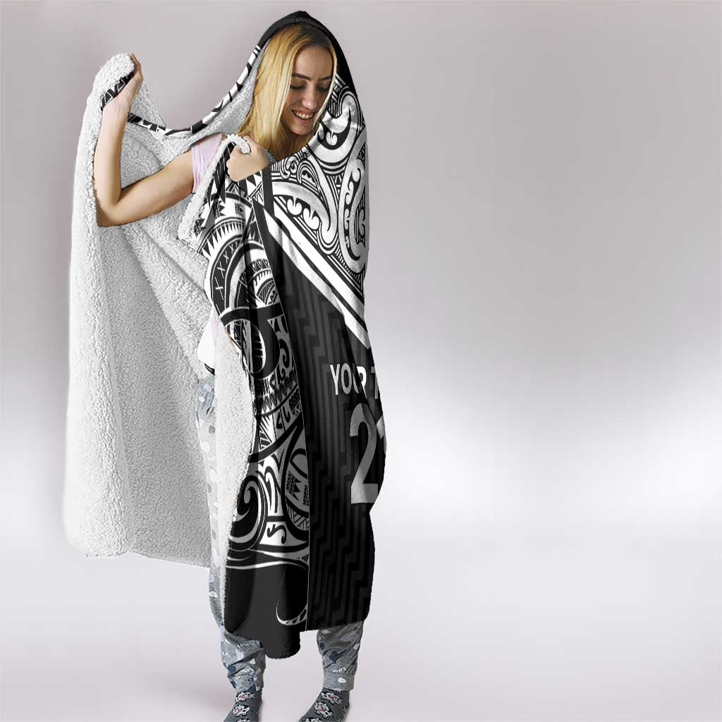 New Zealand Black Fern Custom Hooded Blanket Maori Tukutuku Black-white Motif LT9 - Polynesian Pride