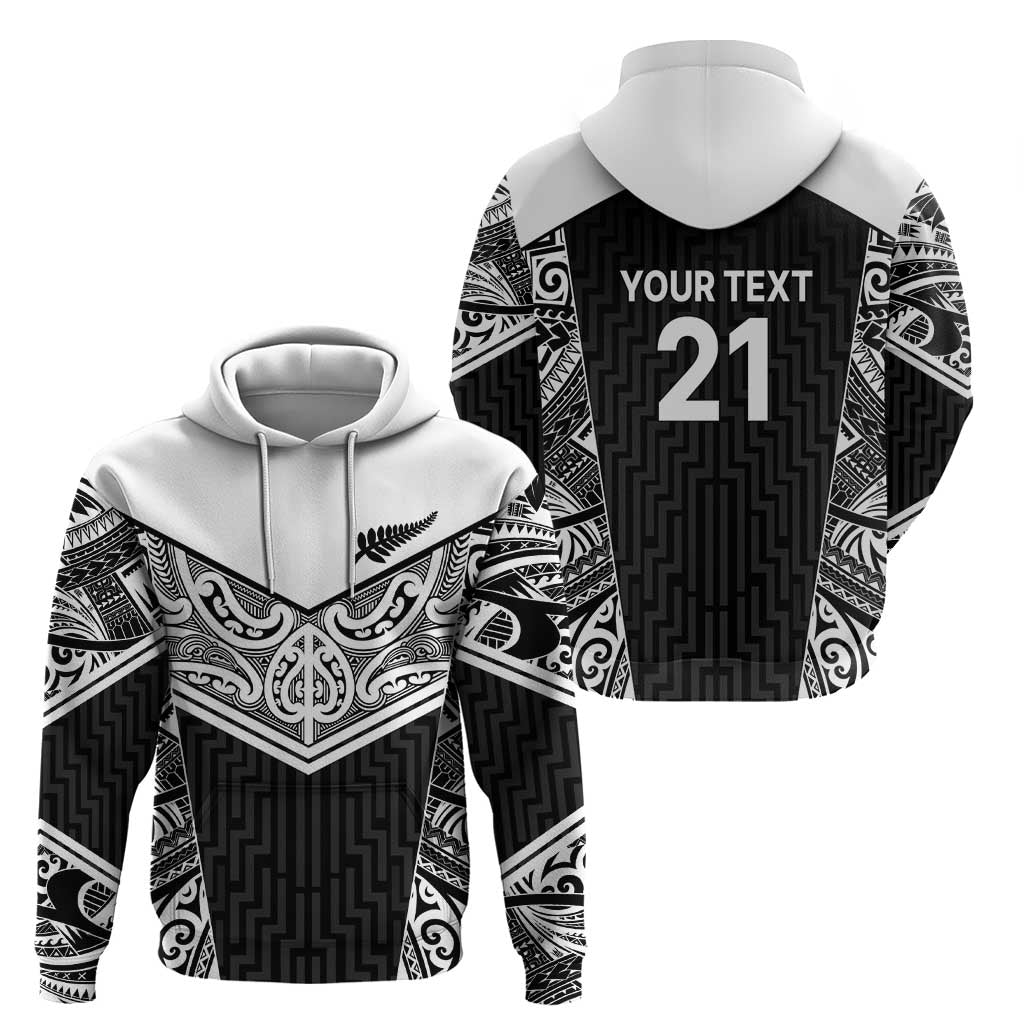 New Zealand Black Fern Custom Hoodie Maori Tukutuku Black-white Motif LT9 - Polynesian Pride