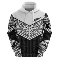 New Zealand Black Fern Custom Hoodie Maori Tukutuku Black-white Motif LT9 - Polynesian Pride