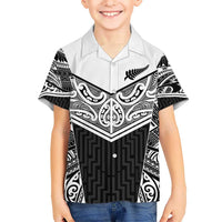 New Zealand Black Fern Custom Kid Hawaiian Shirt Maori Tukutuku Black-white Motif LT9 Kid White - Polynesian Pride