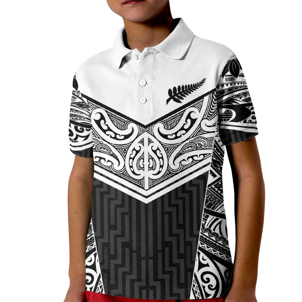 New Zealand Black Fern Custom Kid Polo Shirt Maori Tukutuku Black-white Motif LT9 Kid White - Polynesian Pride