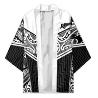 New Zealand Black Fern Custom Kimono Maori Tukutuku Black-white Motif LT9 Unisex White - Polynesian Pride