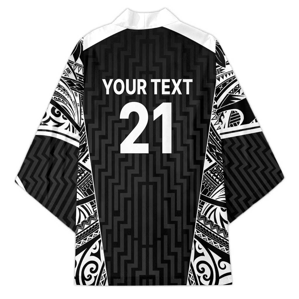 New Zealand Black Fern Custom Kimono Maori Tukutuku Black-white Motif LT9 - Polynesian Pride