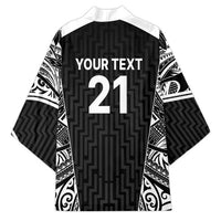 New Zealand Black Fern Custom Kimono Maori Tukutuku Black-white Motif LT9 - Polynesian Pride