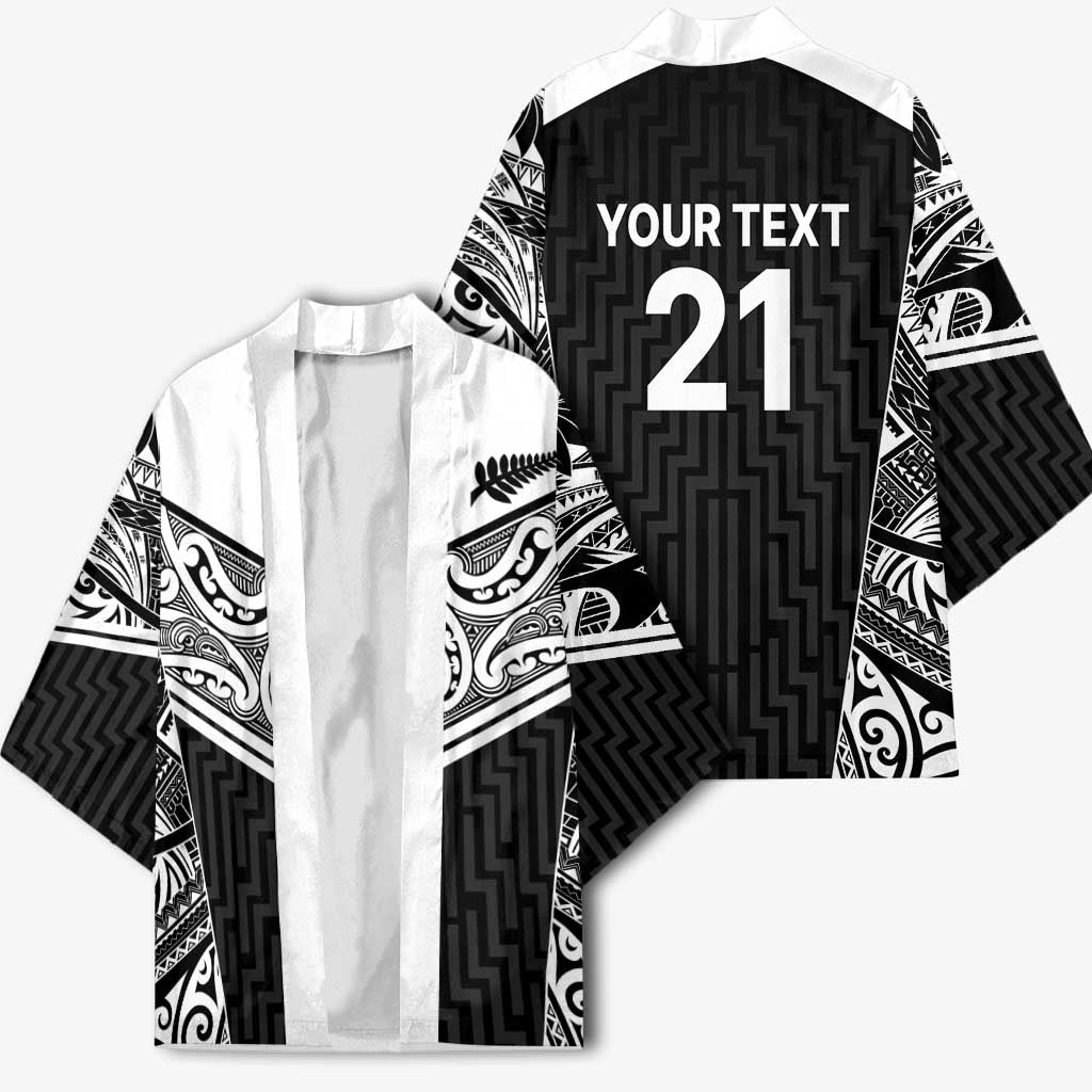 New Zealand Black Fern Custom Kimono Maori Tukutuku Black-white Motif LT9 - Polynesian Pride